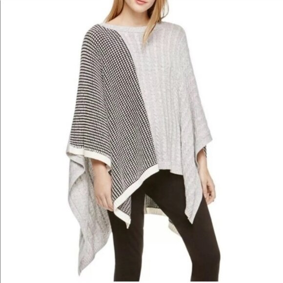 Vince Camuto Mixed Knit Poncho, oversized - Picture 2 of 12
